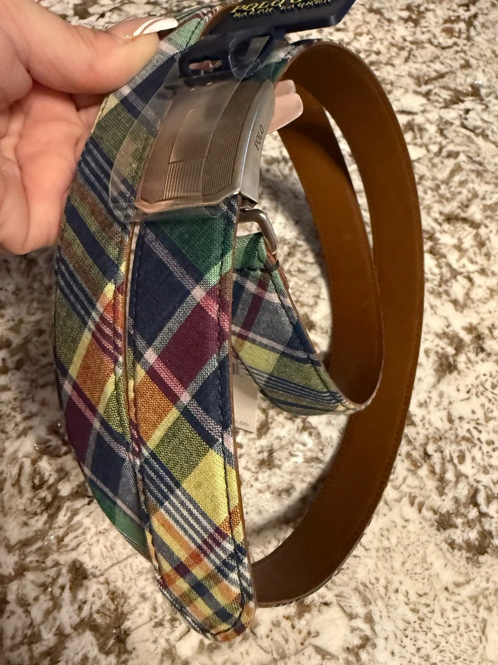 Polo Golf Ralph Lauren Men’s Plaid Belt Size 42 NWT Multicolor Leather